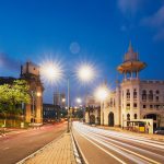 Night scene of the old Kuala Lumpur railway station, Malaysia