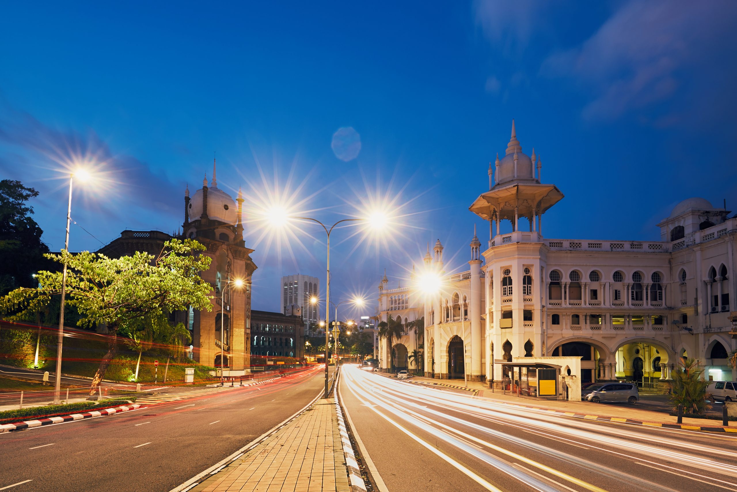 Night scene of the old Kuala Lumpur railway station, Malaysia